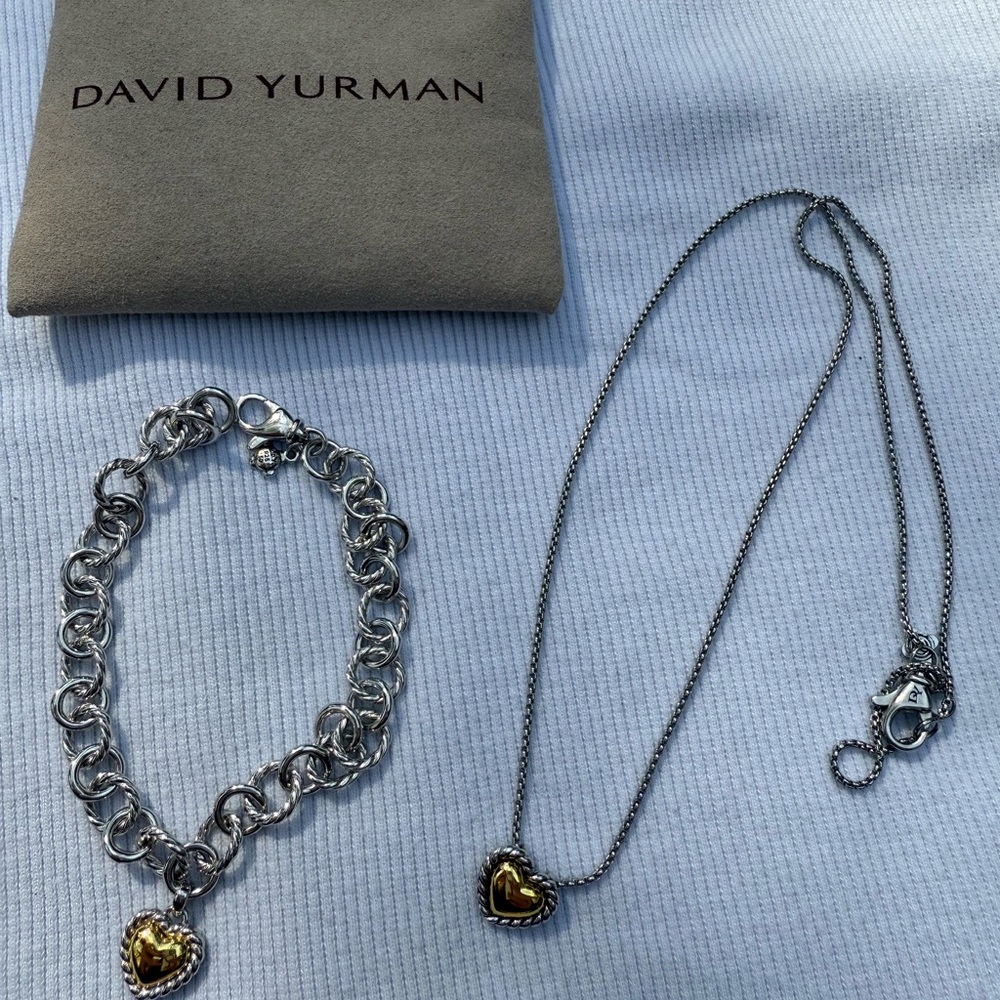 •FIRM• David YurmanCable Cookie Classic Heart Necklace bracelet 18K Yellow Gold - Picture 10 of 10